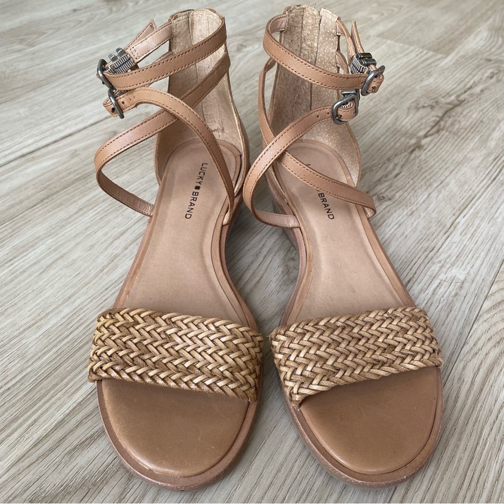 ❤️ NWOT Lucky Brand Skippir Woven Ankle Strap Heeled Sandal